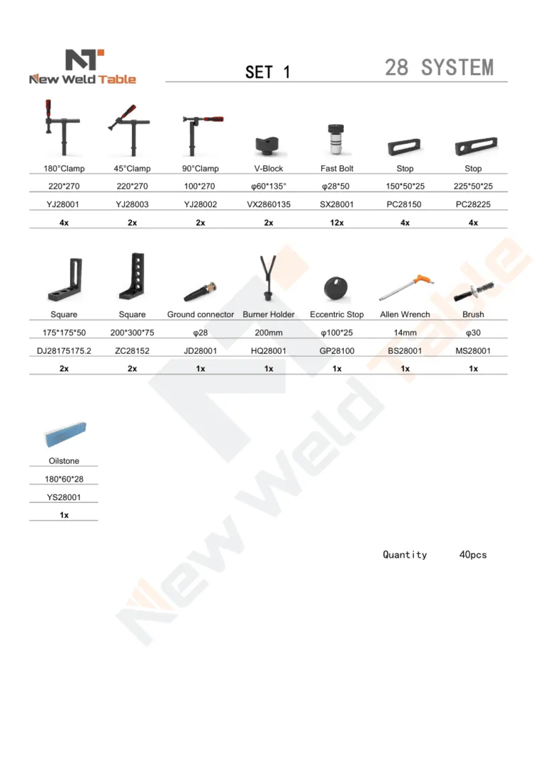 D28 Tools Set 1 - 40 piece welding table tooling package