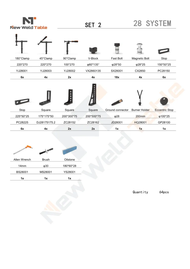D28 Tools Set 2 - 64 piece welding table tooling package