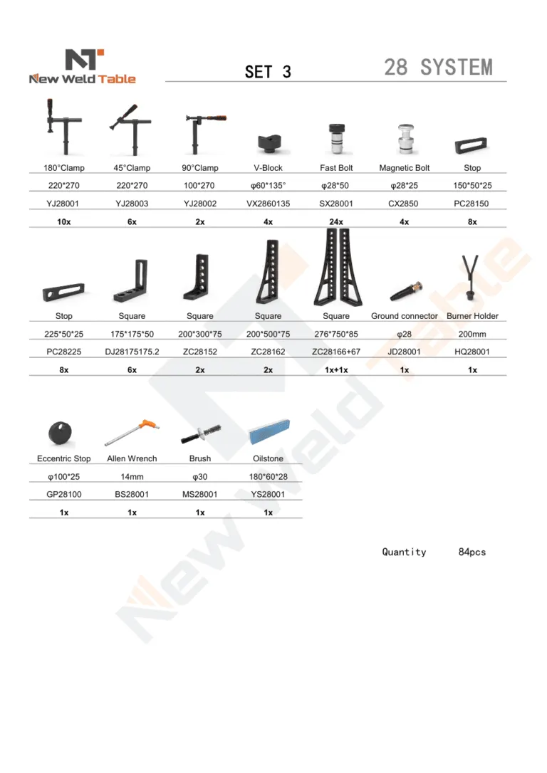 D28 Tools Set 3 - 84 piece welding table tooling package