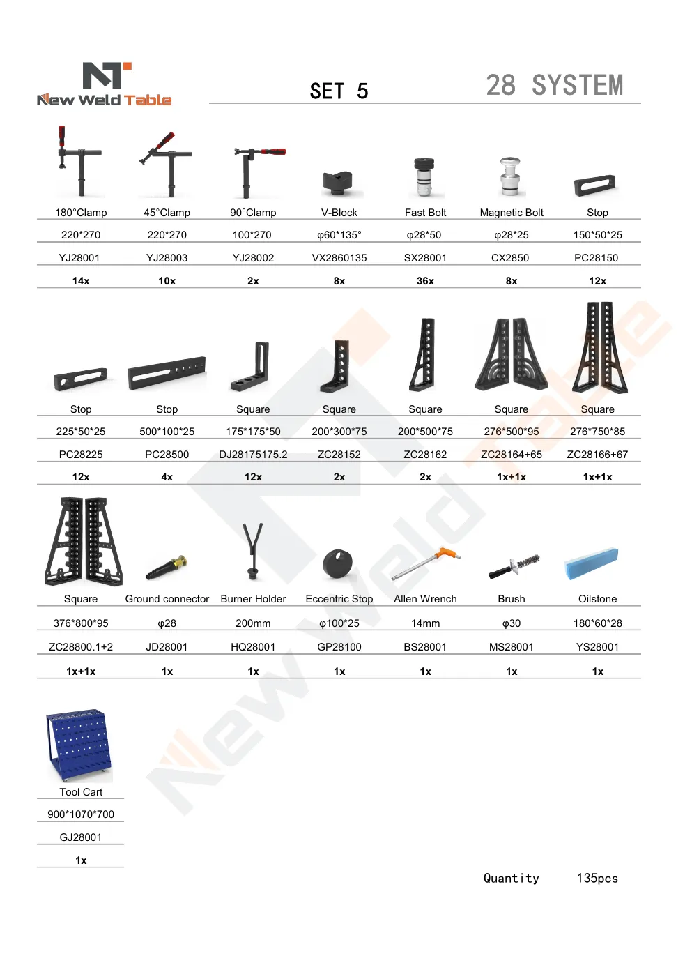 D28 welding table tooling set for modular fixturing layouts